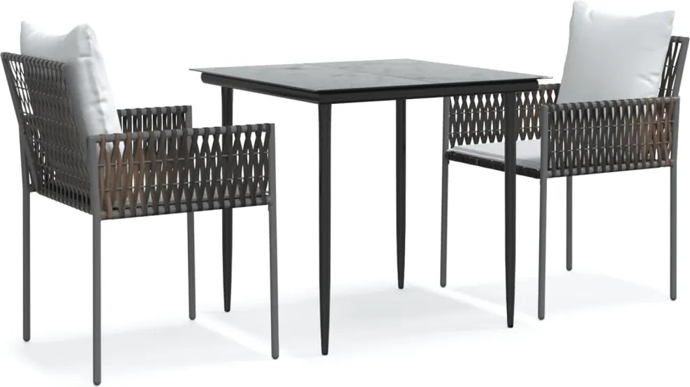 vidaXL 3 részes polyrattan és acél kerti étkezőgarnitúra párnával