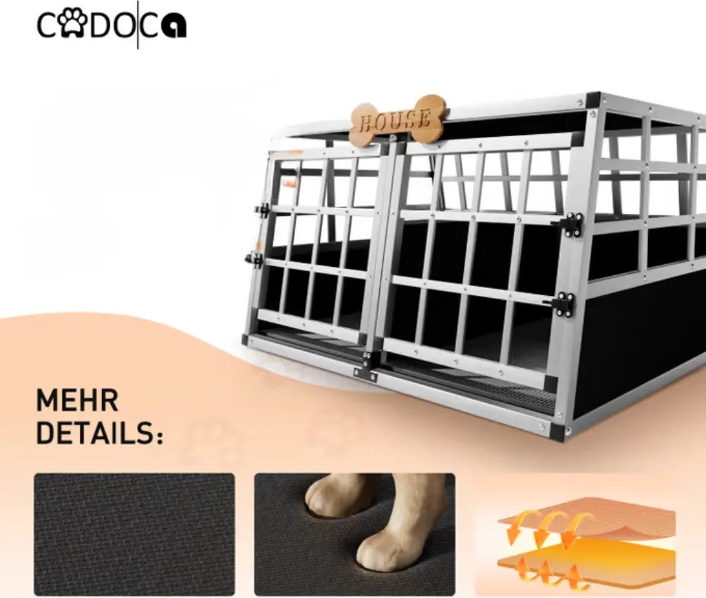 BRUNO kutyaszállító box, 89x70x51cm, ezüst/fekete Cadoca