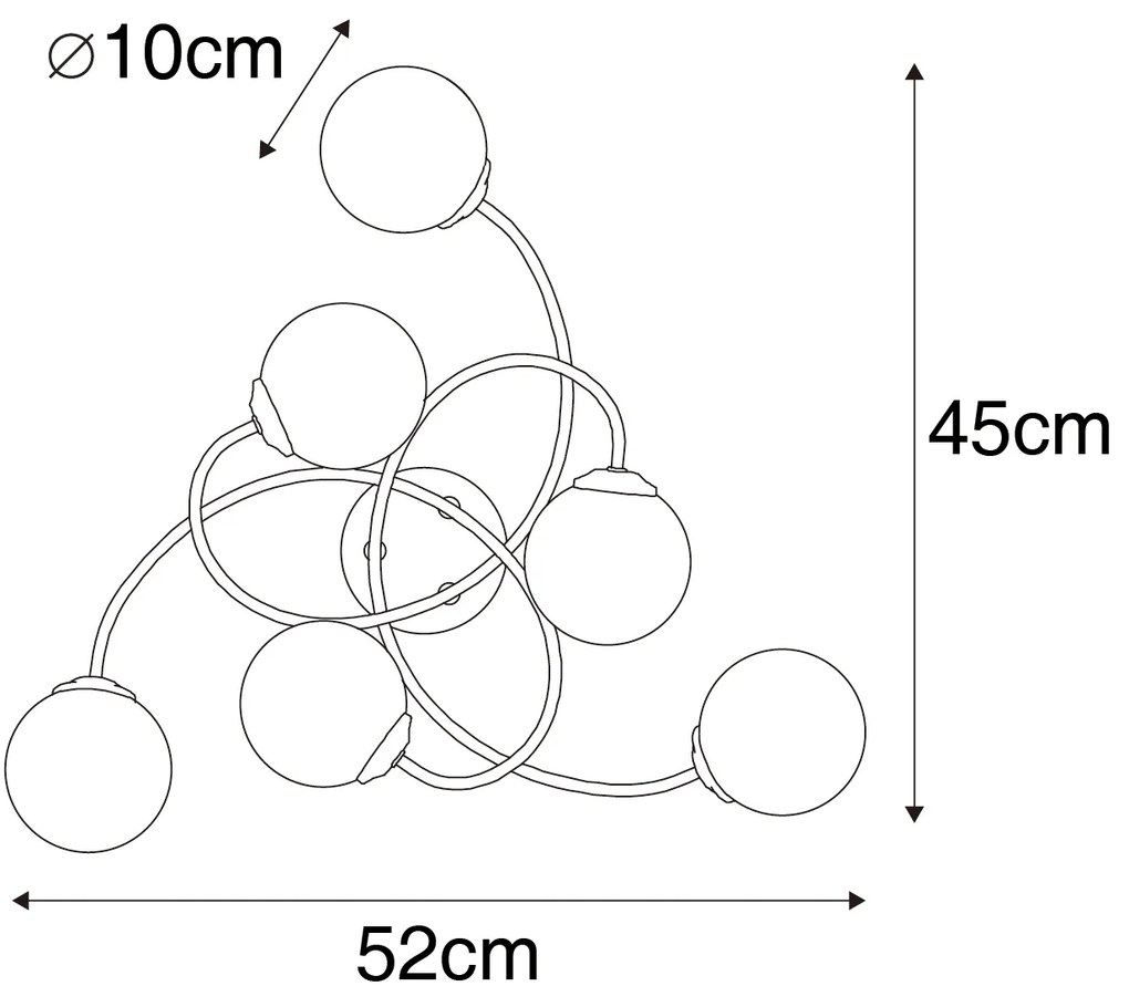 Modern mennyezeti lámpa arany opál üveggel 6 lámpás - Athén
