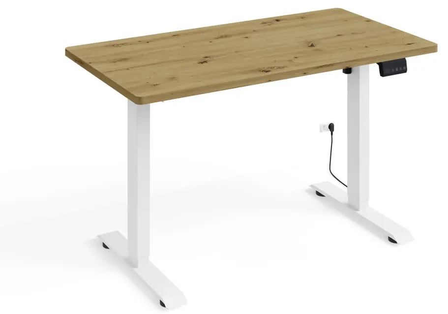 BIMotion iroda/gamer asztal, elektromosan állítható magasság, okos kontroller, artisan tölgy színben, fehér lábakkal 140x70