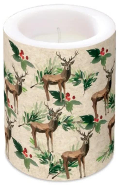 Karácsonyi Átvilágítós Gyertya - Deers and Holly  - 10x12cm