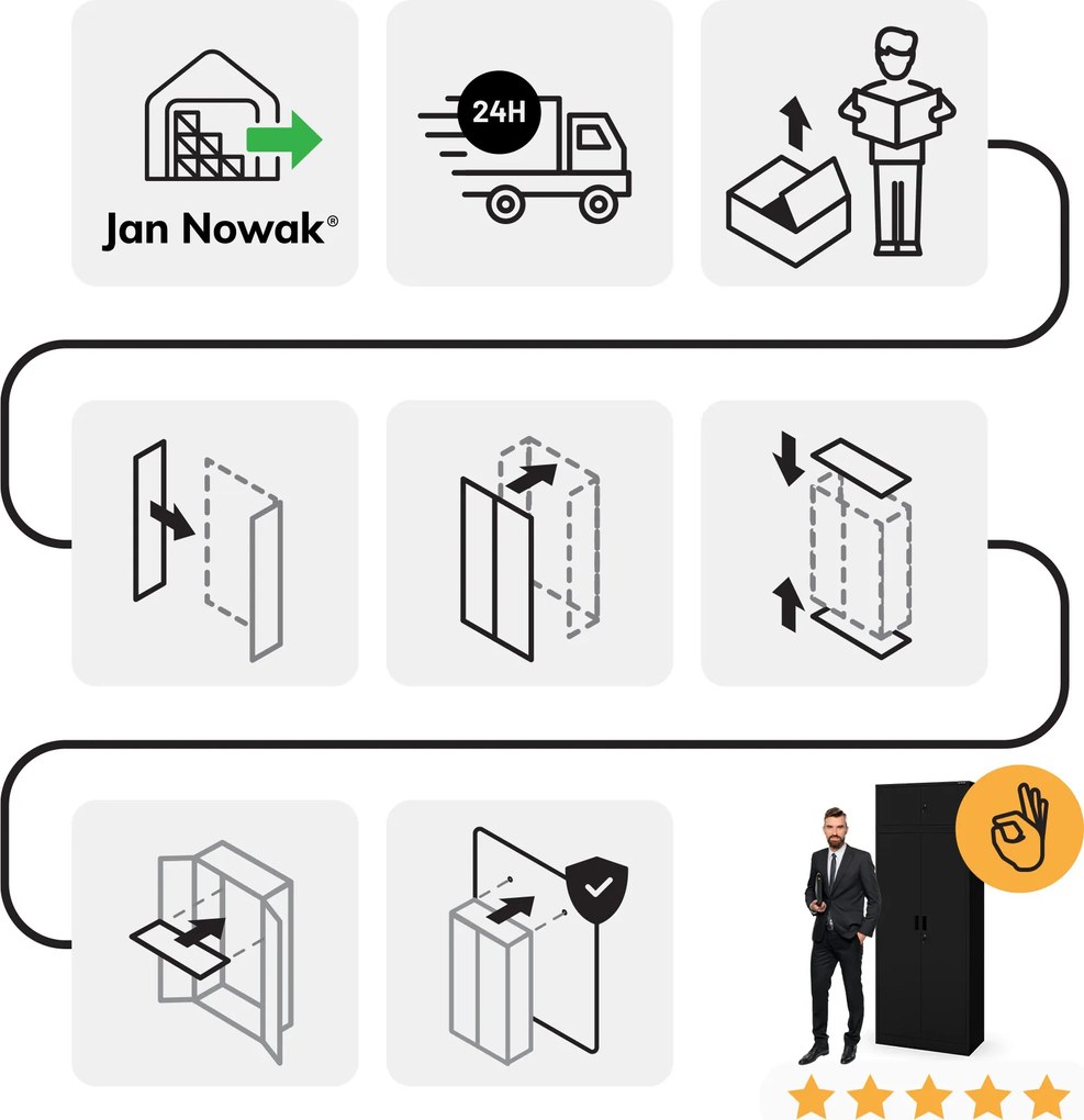 Felső szekrényelem EWA Compact öltözőszekrényhez – 800 x 380 x 400 mm, fekete