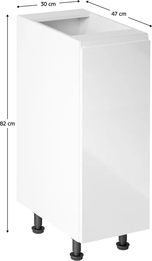 Alsószekrény, fehér/fehér extra magasfényű, jobbos, AURORA D30