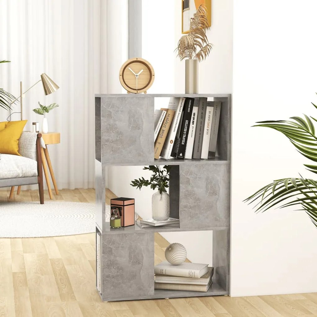 betonszürke szerelt fa térelválasztó könyvszekrény 60x24x94 cm
