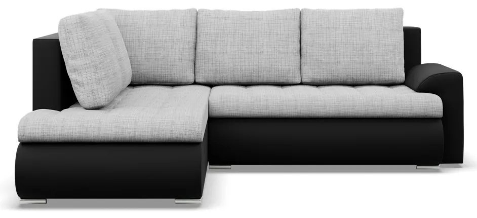 Tokio sarokkanapé, L alakú háttámlával, 2 ágyneműtartóval, fonott + műbőr, baloldali, szürke - fekete