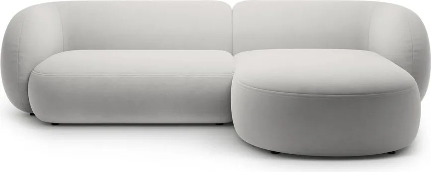 Világosszürke bársony sarokkanapé (jobb oldali-heverő résszel) Kate – Micadoni