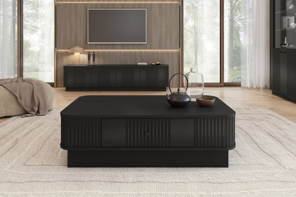 Vesper dohányzóasztal 103x60 cm fiókkal, lábazaton - fekete / fekete fogantyú