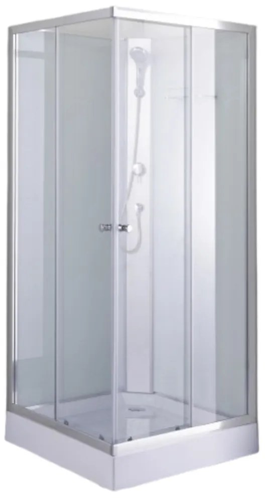 Stuxi Genova 80x80 cm szögletes két tolóajtós fehér hátfalas zuhanykabin 5 mm üveggel zuhanytálcával és csapteleppel