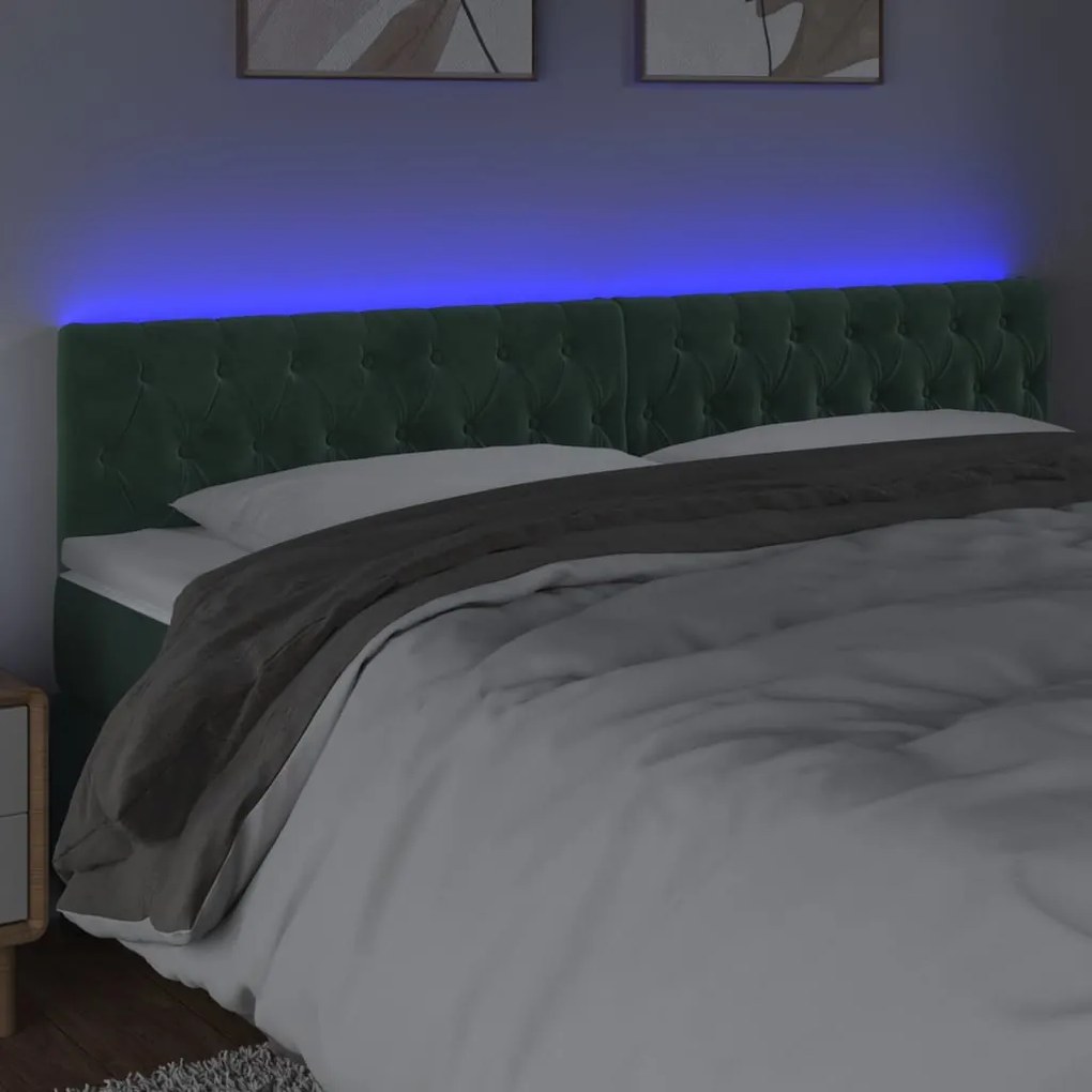 sötétzöld bársony LED-es fejtámla 180 x 7 x 78/88 cm