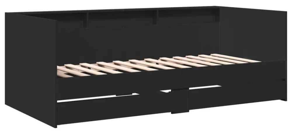 fekete kanapéágy fiókkal matrac nélkül 100x200 cm