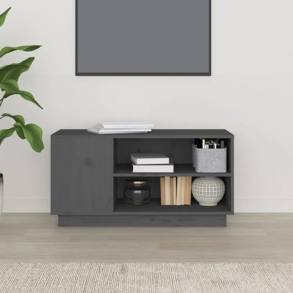 szürke tömör fenyőfa TV-szekrény 80 x 35 x 40,5 cm