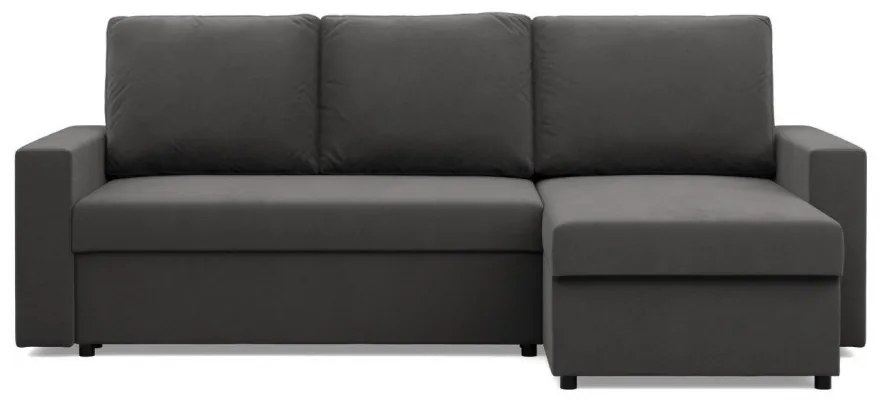 Zeus sarokkanapé, 1 ágyneműtartóval, egyenes kartámasz, szövet anyag, univerzális oldal, bonell töltet, szürke