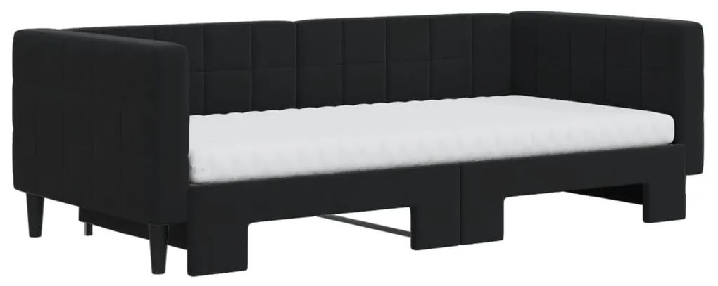fekete kihúzható bársony heverő matracokkal 90 x 190 cm