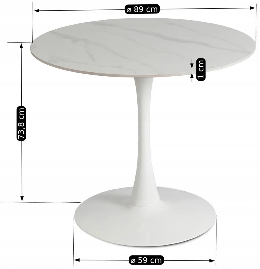 Fehér Márványhatású Kerek Étkezőasztal. SANDER 90 cm