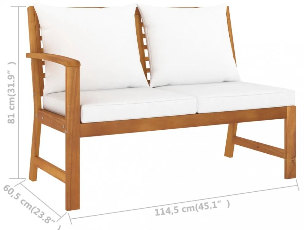 tömör akácfa kerti pad krémszínű párnával 114,5 cm