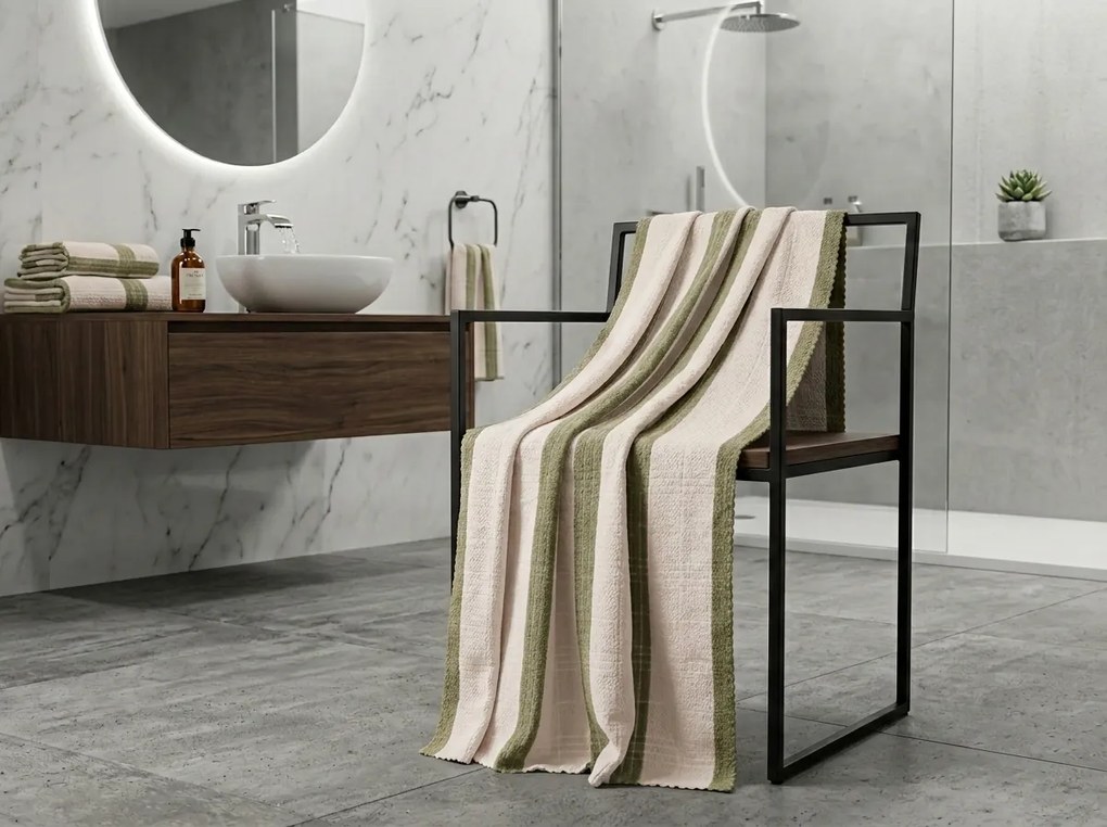 Gyorsan száradó fürdőlepedő VELMORA 70x140 cm olíva, 100% mikroszál.
