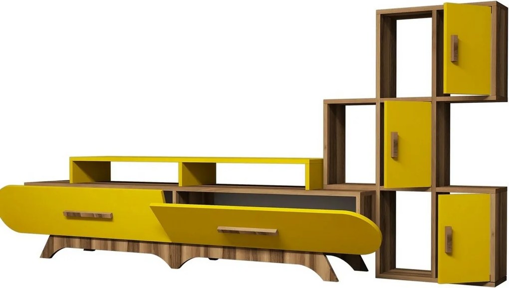 TV-szekrény Flora S Yellow and Walnut