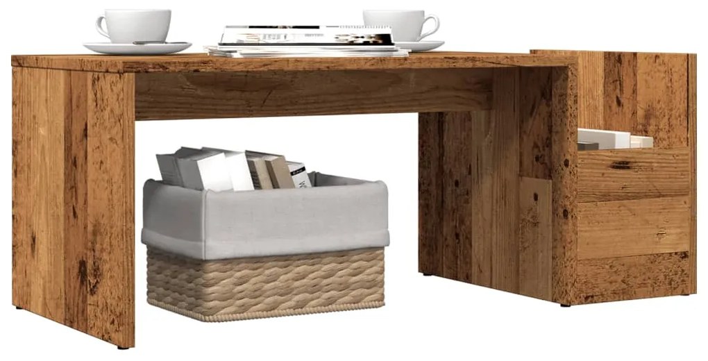 Antik fa színű szerelt fa dohányzóasztal 90 x 45 x 35 cm