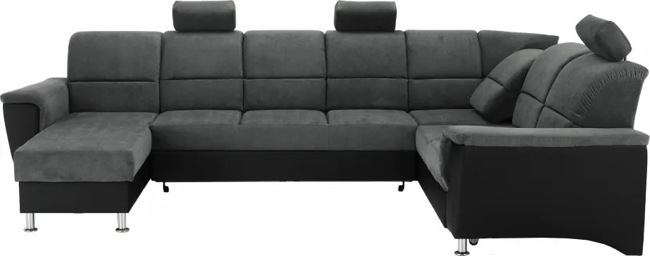 Ülőgarnitúra, műbőr fekete/szövet sötétszürke, jobbos, SANTIAGO U