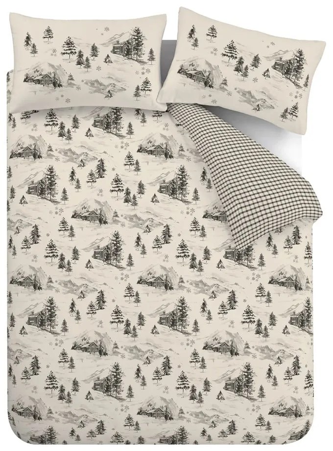 Bézs kétszemélyes-hosszabbított flanel ágyneműhuzat 230x220 cm Alpine Vilage – Catherine Lansfield