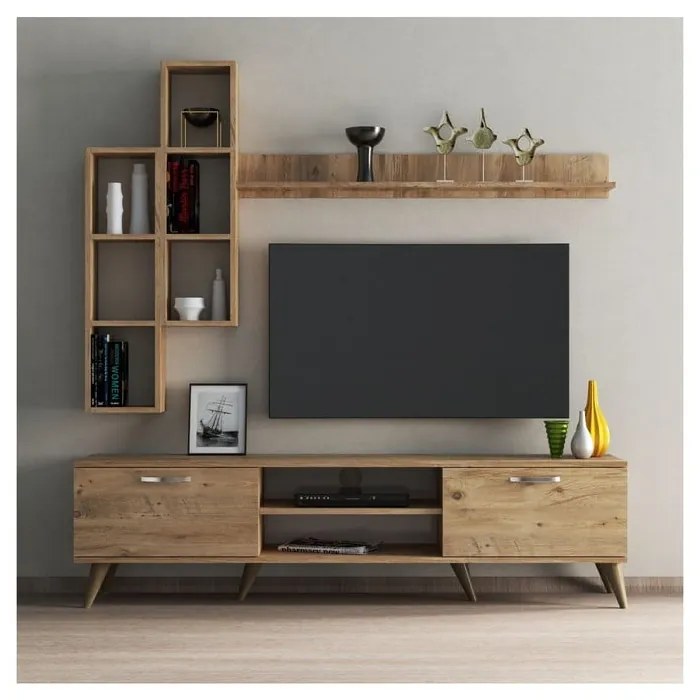 Natúr színű nappali bútor szett borovi fenyő dekorral 180x48 cm Veronica - Kalune Design