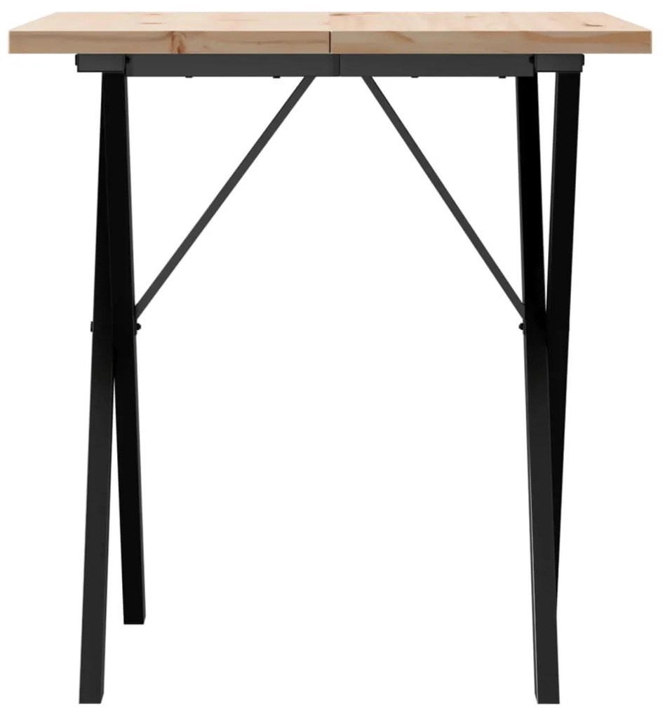 Tömör fenyőfa és acél étkezőasztal X-vázzal 70x70x75,5 cm