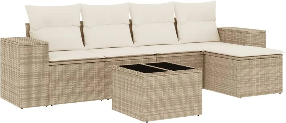 vidaXL 6 részes bézs polyrattan kerti ülőgarnitúra párnával