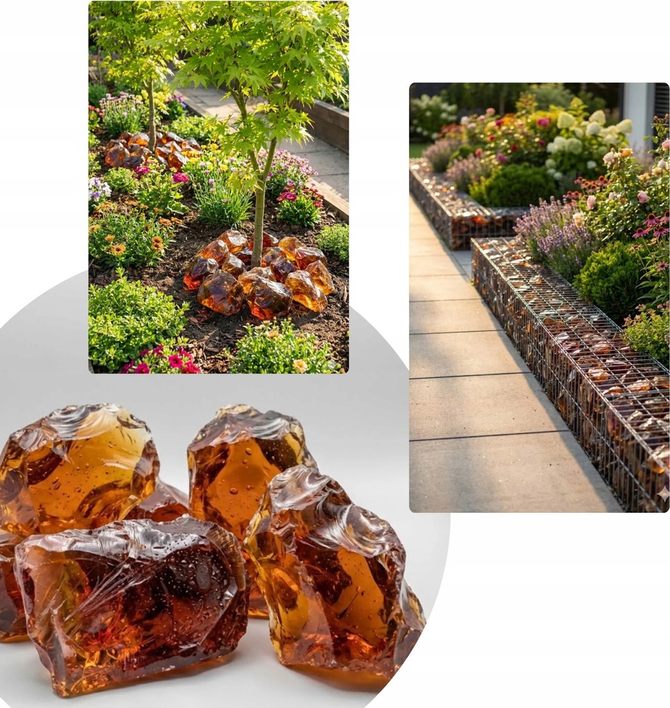 Dekorációs Üveg Kő Karamell Kerti Gabionokhoz 5kg 8-12cm