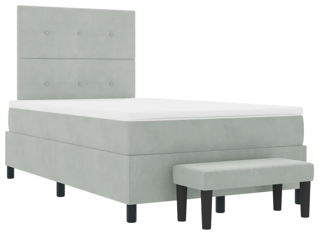 Box spring ágy matraccal és paddal, világosszürke, 120x190 cm, bársony