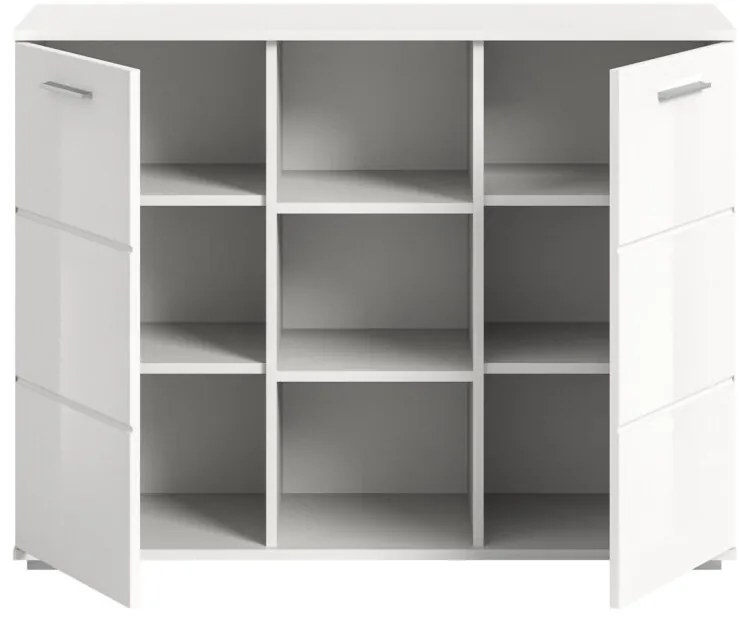 Prego 2 ajtós 3 polcos komód fehér