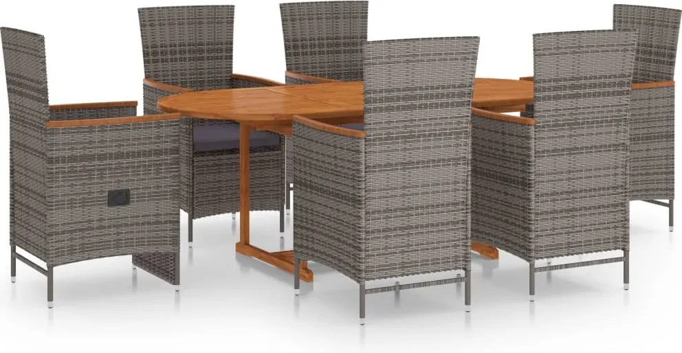 vidaXL 7 részes szürke polyrattan kerti étkezőgarnitúra