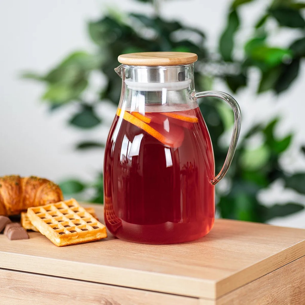 4Home Hot&Cool üveg kancsó Bamboo fedéllel, 1,7 l