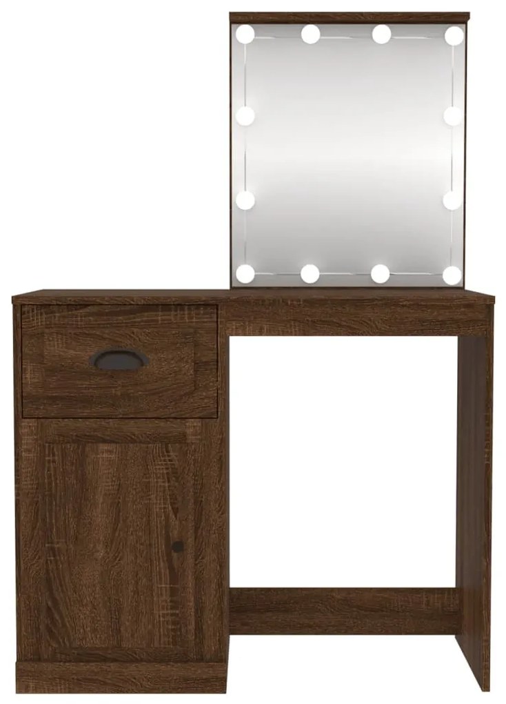 barna tölgyszínű szerelt fa pipereasztal LED-del 90x50x132,5 cm