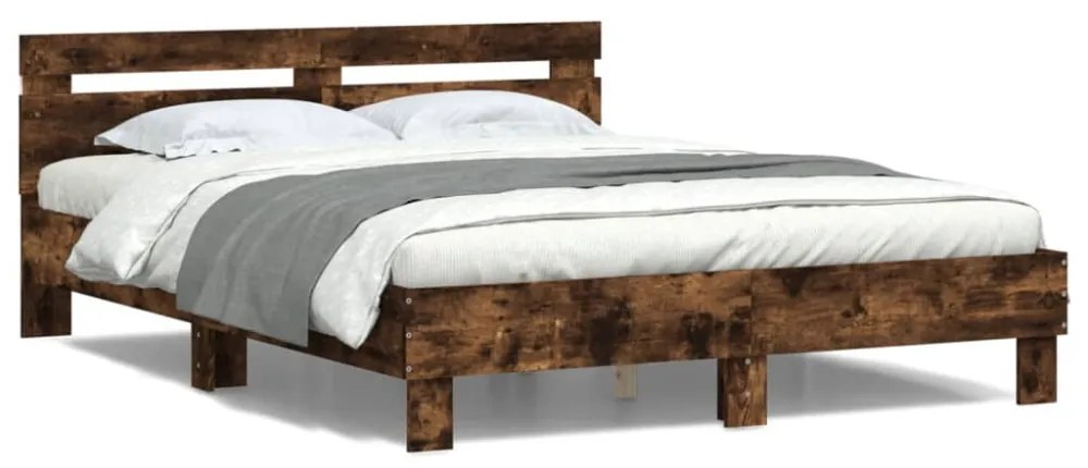 füstös tölgy színű ágykeret fejtámlával és LED-del 140x190 cm