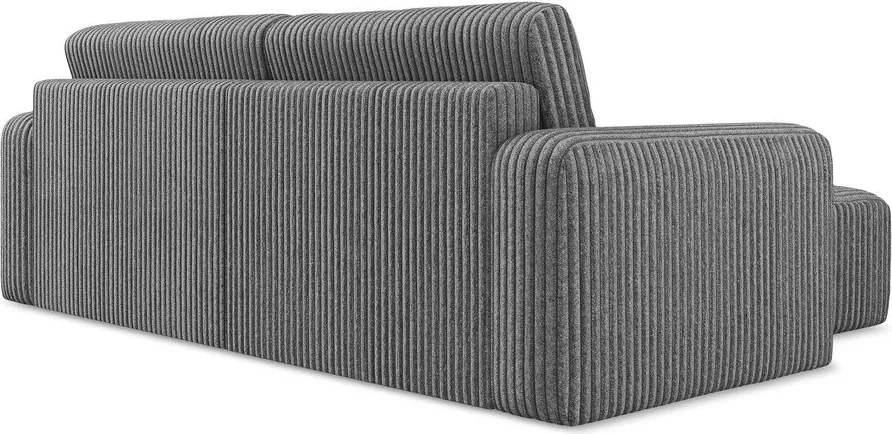 Szürke kordbársony kinyitható-tárolóhelyes sarokkanapé (bal oldali-heverő résszel) Kona – Makamii