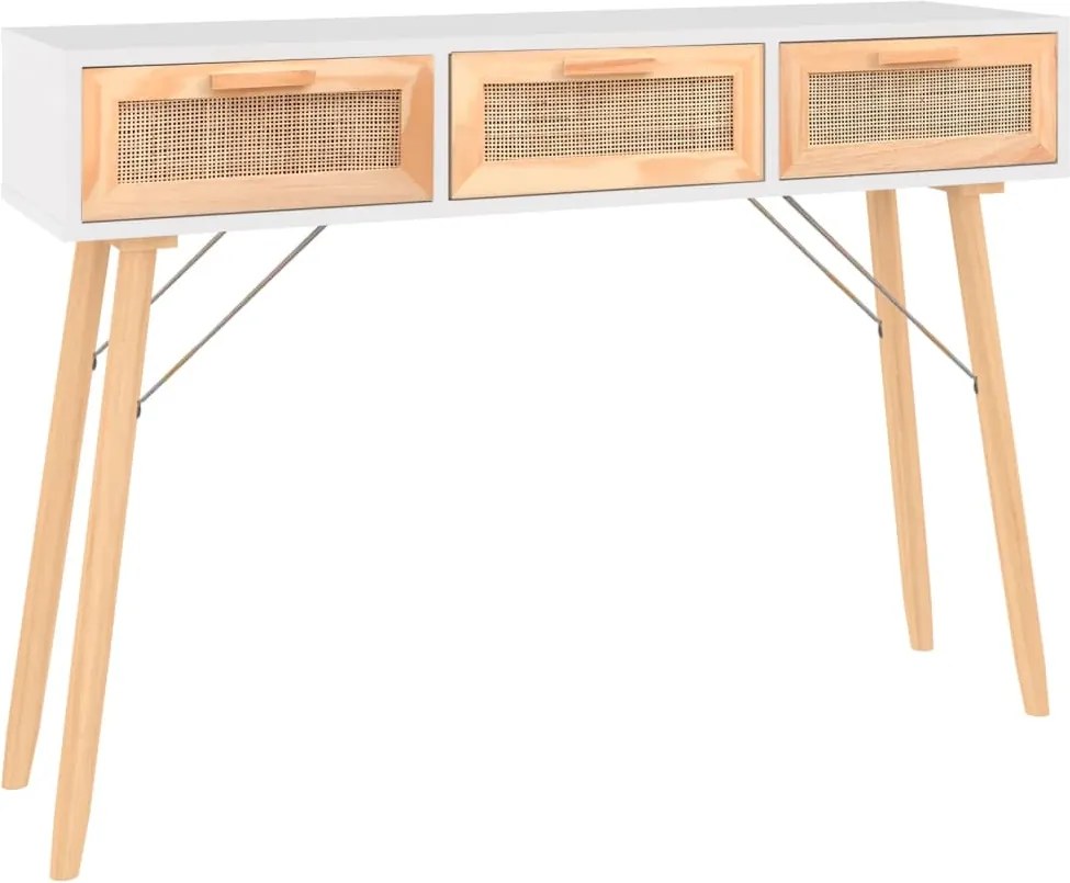 vidaXL fehér tömör fenyő és természetes rattan tálaló 105x30x75 cm