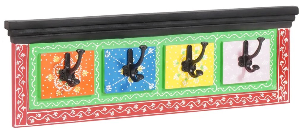 Falra akasztható kabátakasztó 4 akasztóval 80x25x2 cm Szilárd fa Mangó és MDF