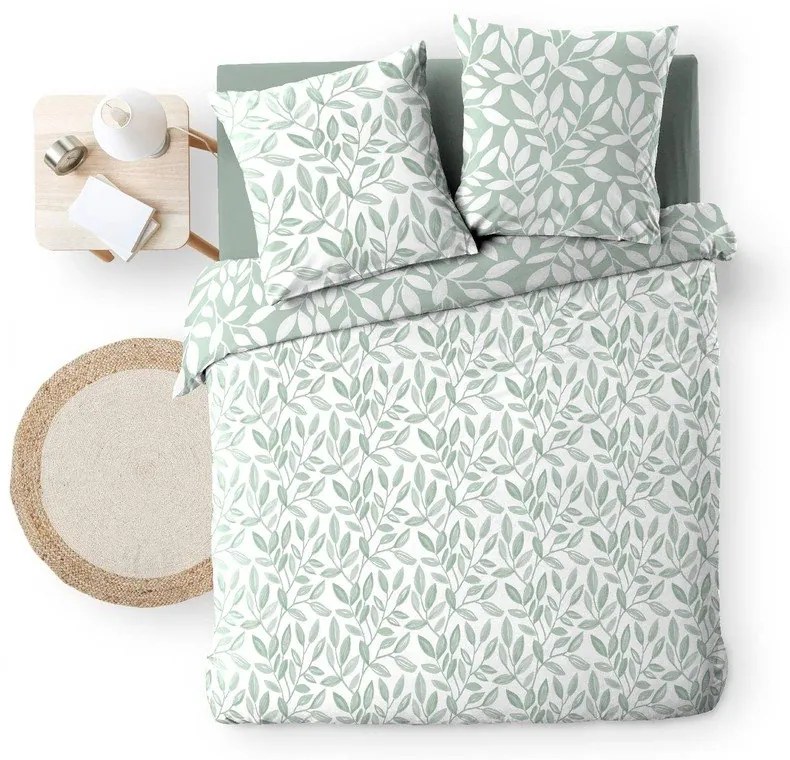 Fehér-zöld kétszemélyes-hosszabbított mikroszálas ágyneműhuzat 240x220 cm Sequoia – douceur d'intérieur