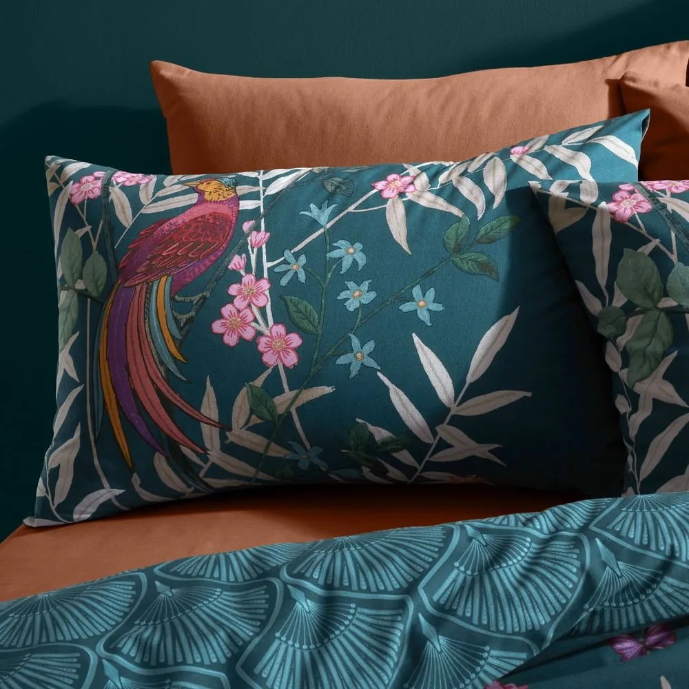 Zöld kétszemélyes ágyneműhuzat 200x200 cm Tropical Floral Birds - Catherine Lansfield