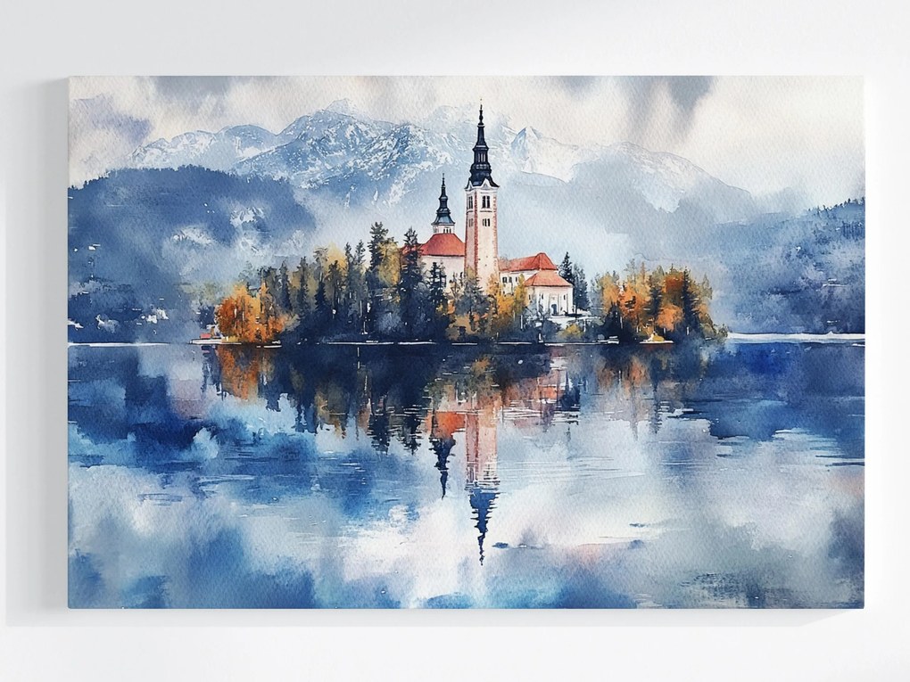 Vászonkép Canvas Tájkép Szlovénia Tó Hibás Sziget Templom 60x40