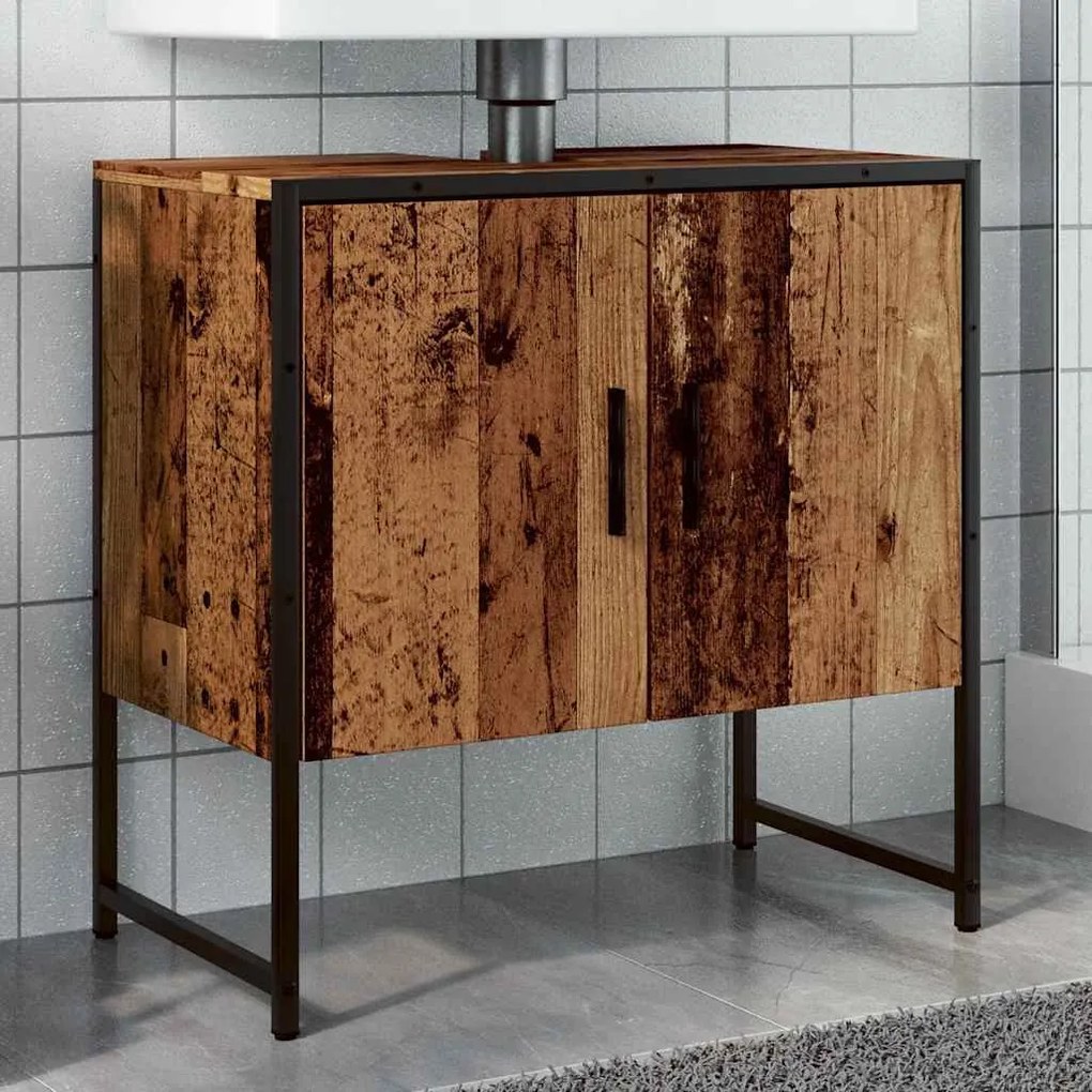 antik fa színű szerelt fa fürdőszobai mosdószekrény 60x33x60 cm