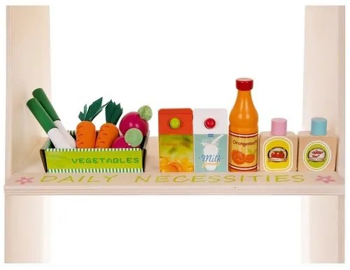 Fából készült stand kiegészítőkkel