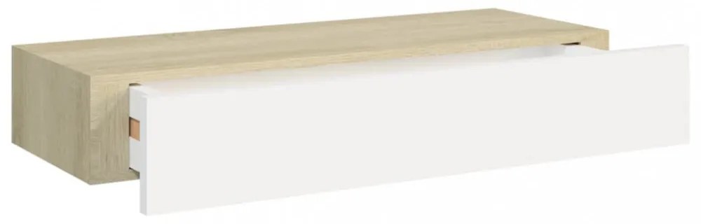 2 db tölgyszínű és fehér MDF fiókos fali polc 60 x 23,5 x 10 cm