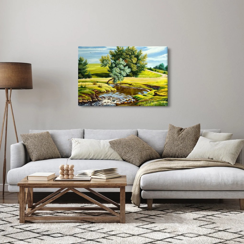 Kép - folyó a rétek között,, olajfestmény (90x60 cm)