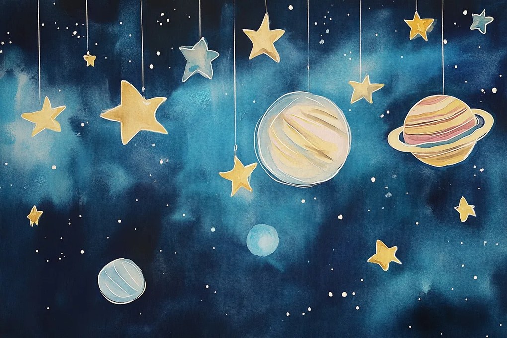 Fotótapéta Flizelina Gyerekek Éjszaka Égbolt Kozmosz Bolygók Csillagok 208x146 ragasztó