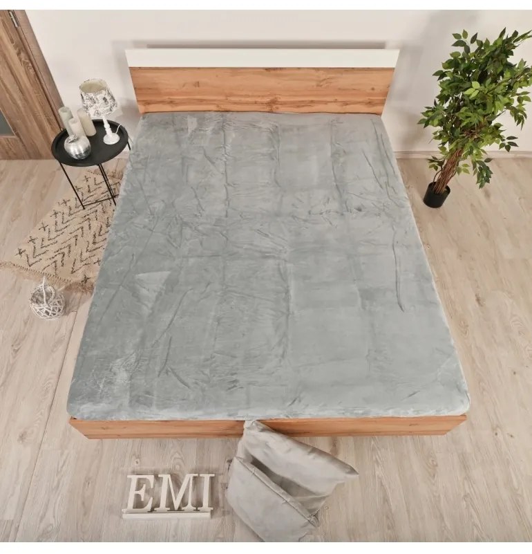 EMI szürke mikroplüss gumis lepedő, 180x200-as lap