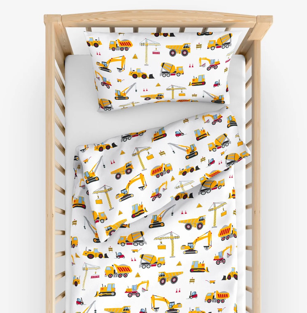 Goldea gyerek pamut ágyneműhuzat kiságyba - teherautók és kotrógépek 110 x 125 és 35 x 55 cm