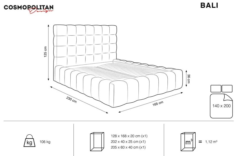 Bézs kárpitozott franciaágy tárolóhellyel, ágyráccsal 140x200 cm Bali – Cosmopolitan Design