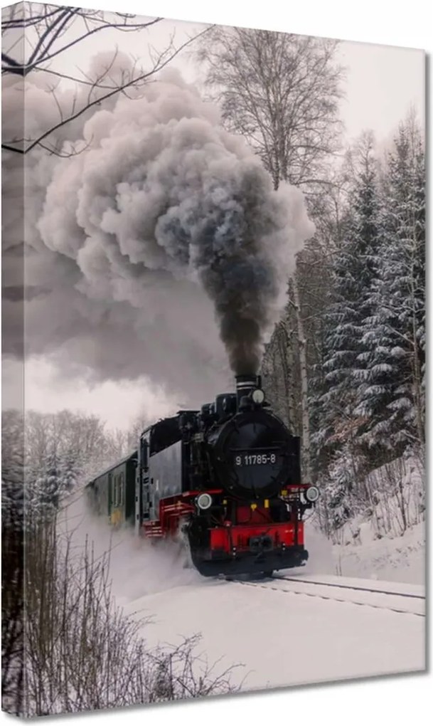 Vászonkép 20x30 Mozdony a téli tájban