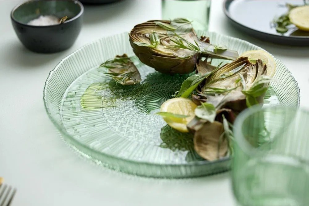 Zöld üveg szervírozó tányér ø 30 cm Kusintha – Bitz